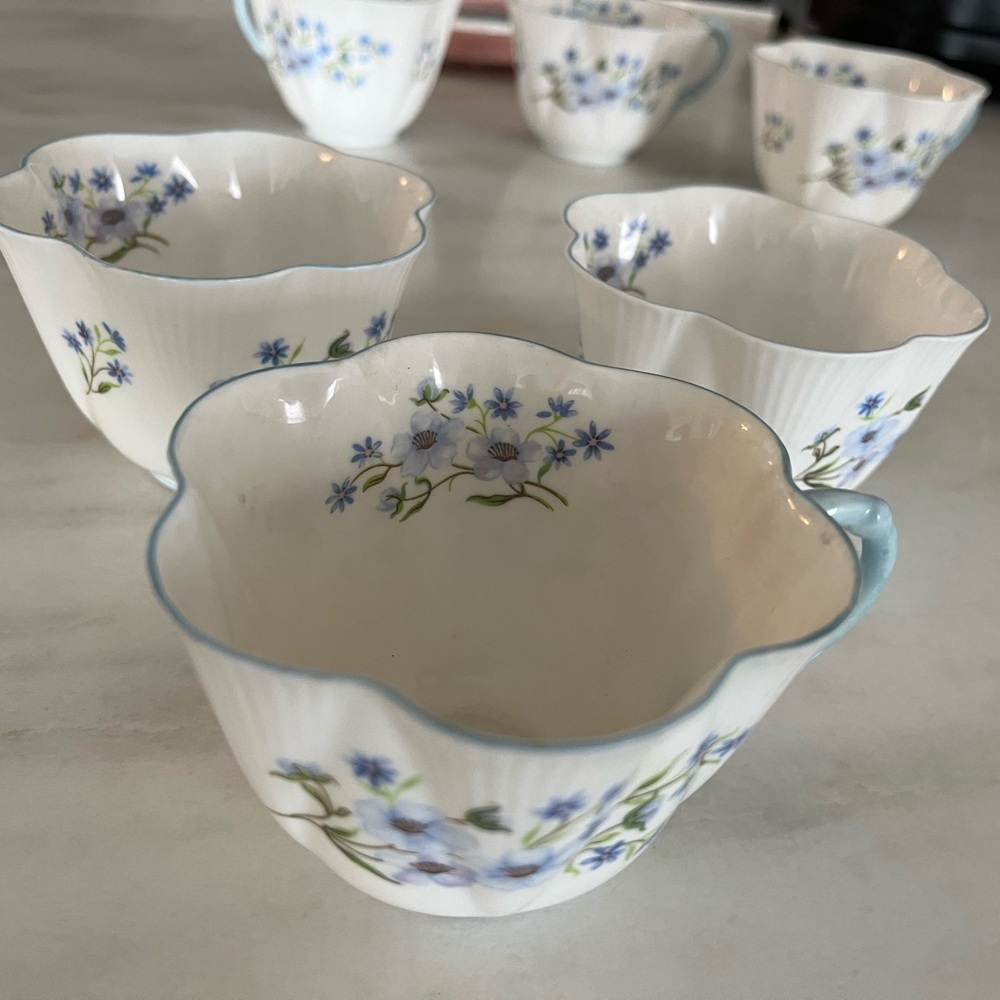 Shelley  China set blue Rock tea Coffee pots Cups Saucers Cake dishes etc.